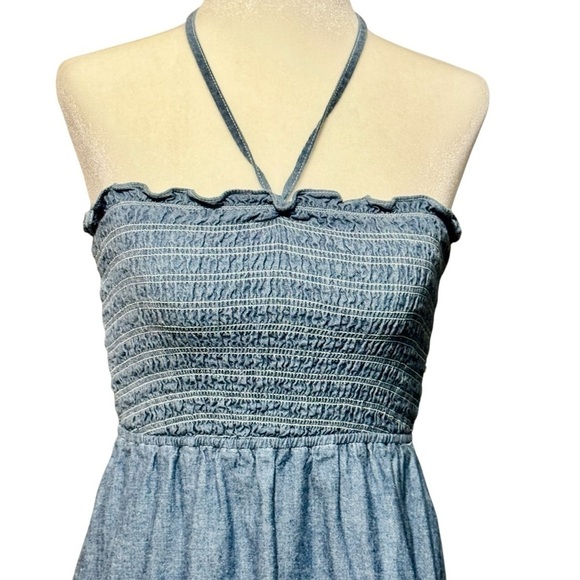 TOMMY JEANS | TOMMY HILFIGER Chambray Denim Halter Bandeau Fit and Flare Dress - Picture 2 of 7